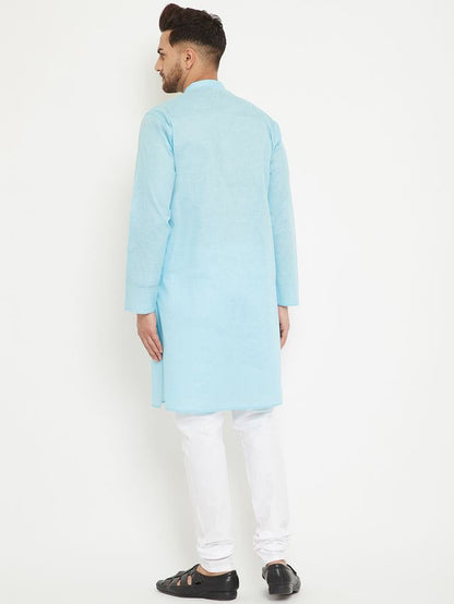 Men's Aqua Cotton Blend Straight Kurta Pyjama Set