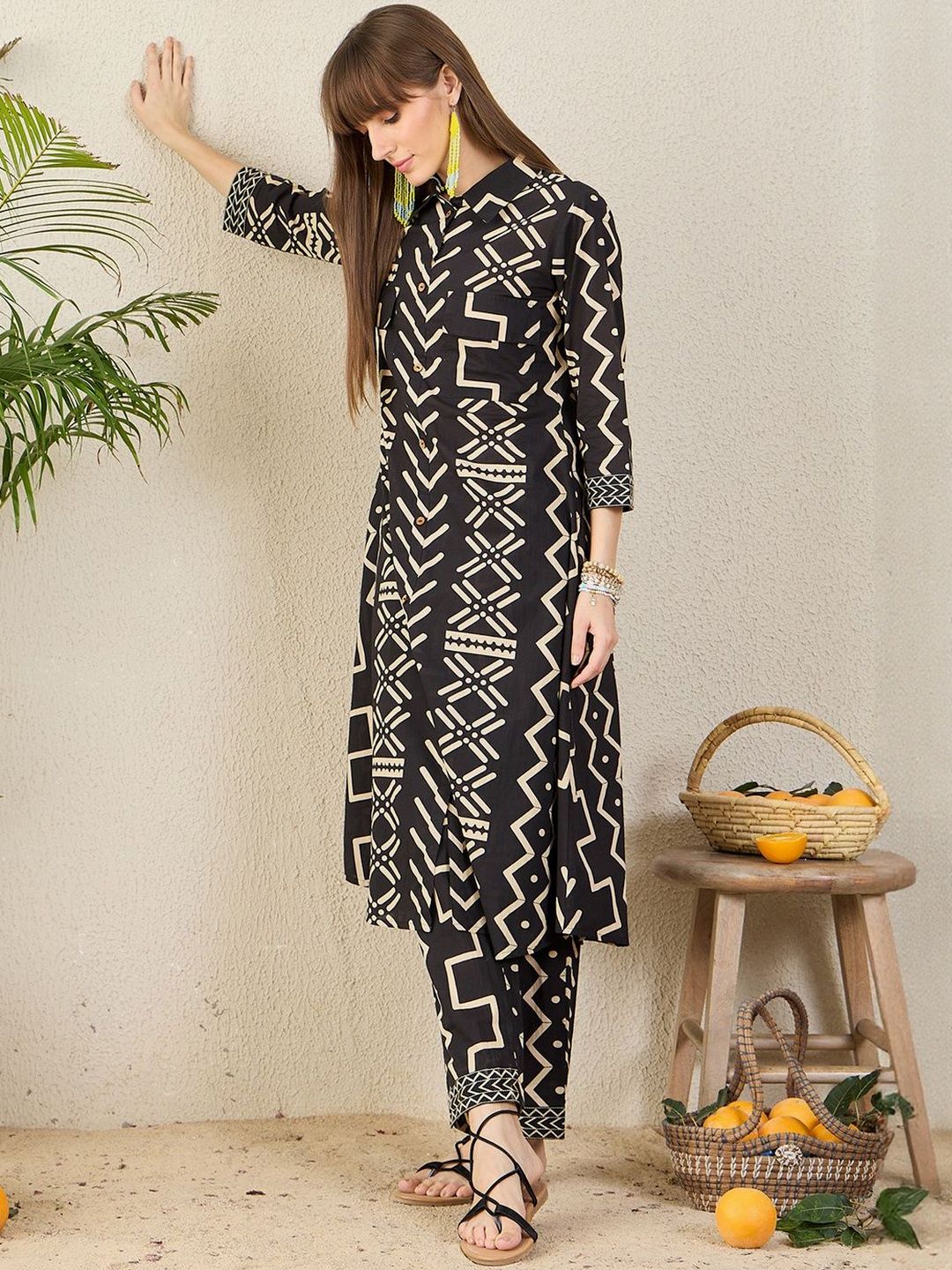 Women Printed Regular Pure Cotton Kurta With Trousers Kurta Sets