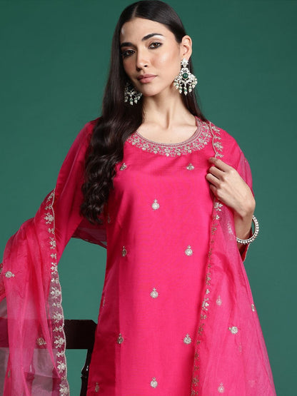 Women Ethnic Motifs Embroidered Regular Kurta with Trousers & With Dupatta