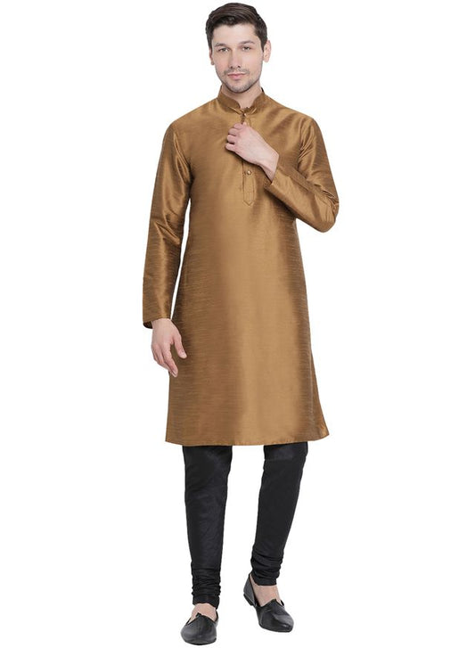 Men's Coffee Silk Blend Straight Kurta Pyjama Set