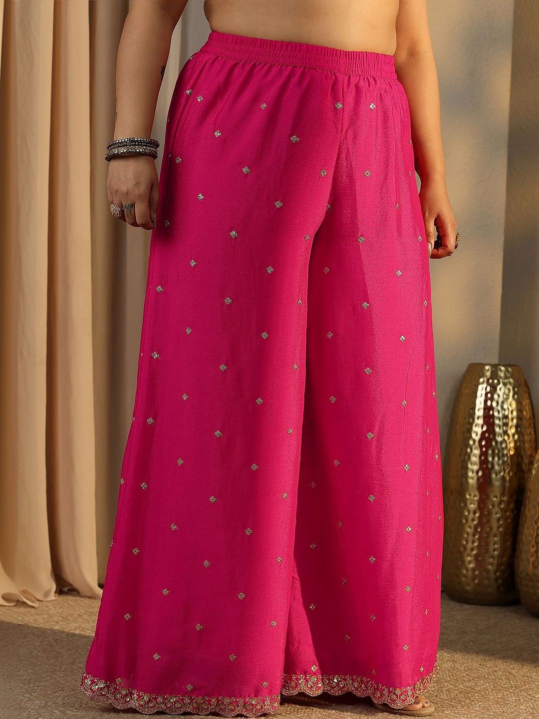 Dhiyona Women's Plus Size Ethnic Motifs Embroidered Kurta with Palazzo & Dupatta