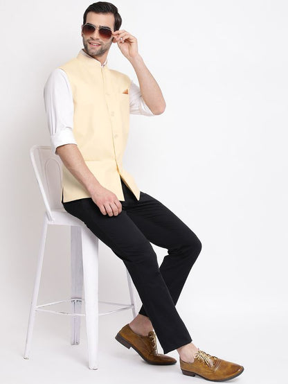 Men's Cream Cotton Blend Straight Nehru Jacket