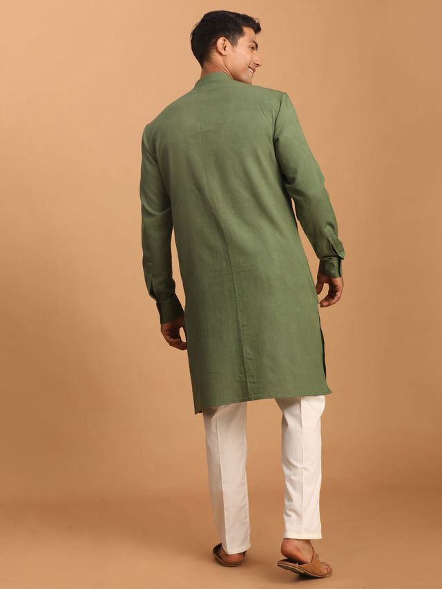 Men's Green Cotton Straight Kurta Pyjama Set