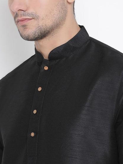 Men's Black Silk Blend Straight Kurta Pyjama Set