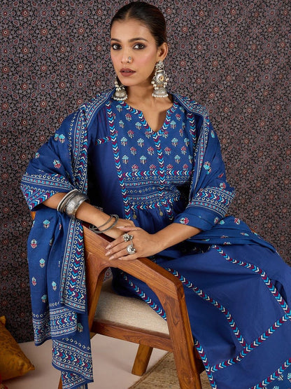 Women Ethnic Motifs Printed Regular Pure Cotton Kurta with Trousers & With Dupatta