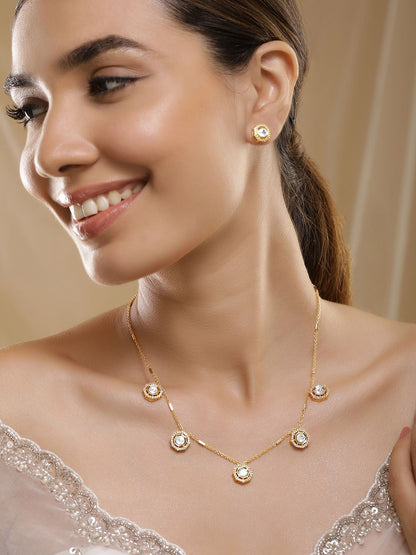 Dhiyona RJ Women's 22KT Gold-Plated Crystal Stone Studded Jewellery Set