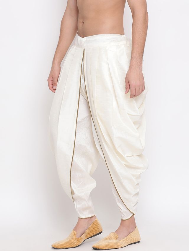 Men's Cream Silk Blend Regular Dhoti