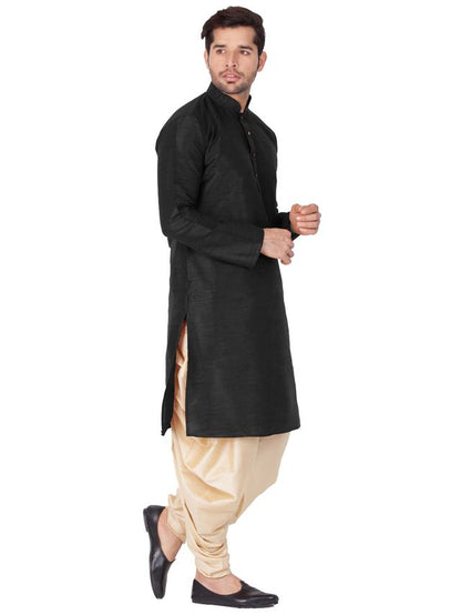 Men's Black Silk Blend Straight Kurta and Dhoti Set