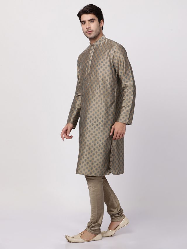Men's Chiku Cotton Blend Straight Kurta Pyjama Set