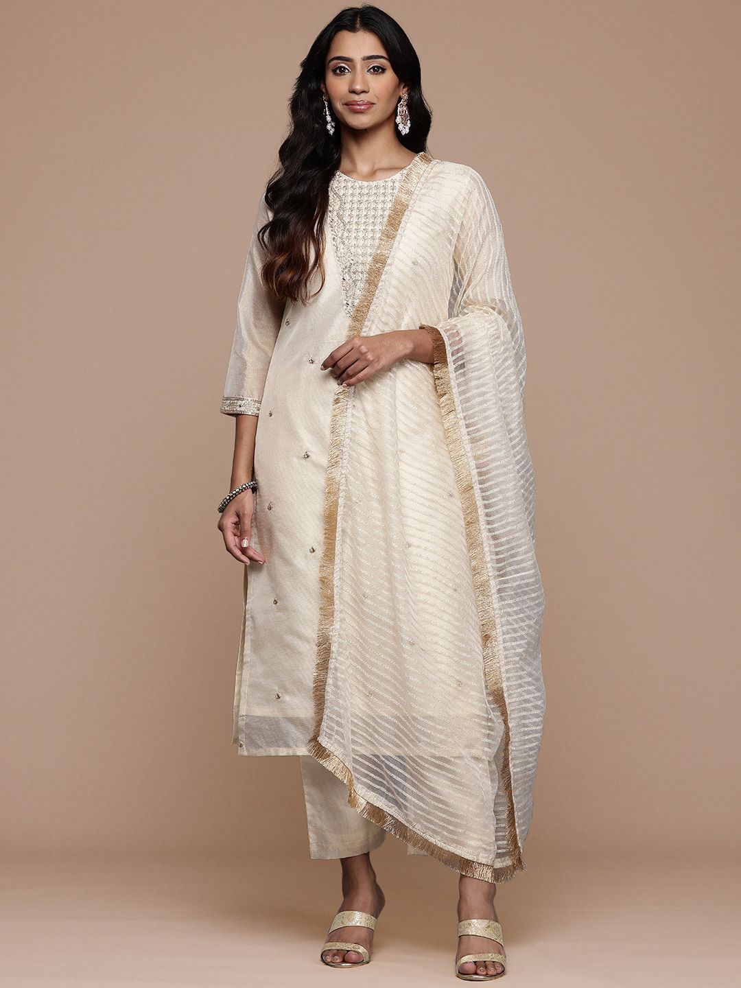 Dhiyona PD Women Women Ethnic Motifs Embroidered Straight Kurta With Trouser & Dupatta
