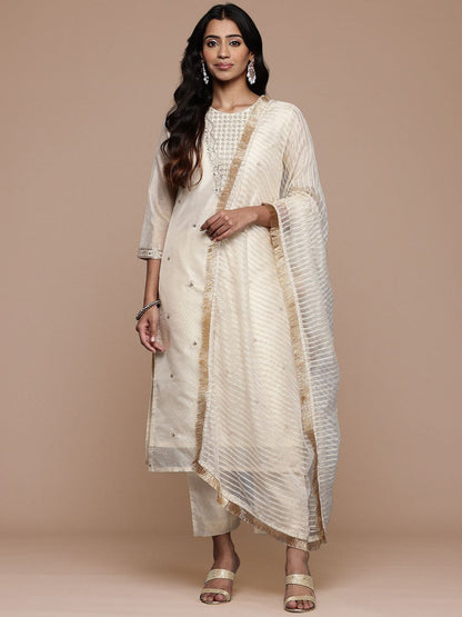 Dhiyona PD Women Women Ethnic Motifs Embroidered Straight Kurta With Trouser & Dupatta