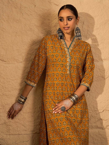 Dhiyona IE Women's Women Printed Straight Kurta Trousers set