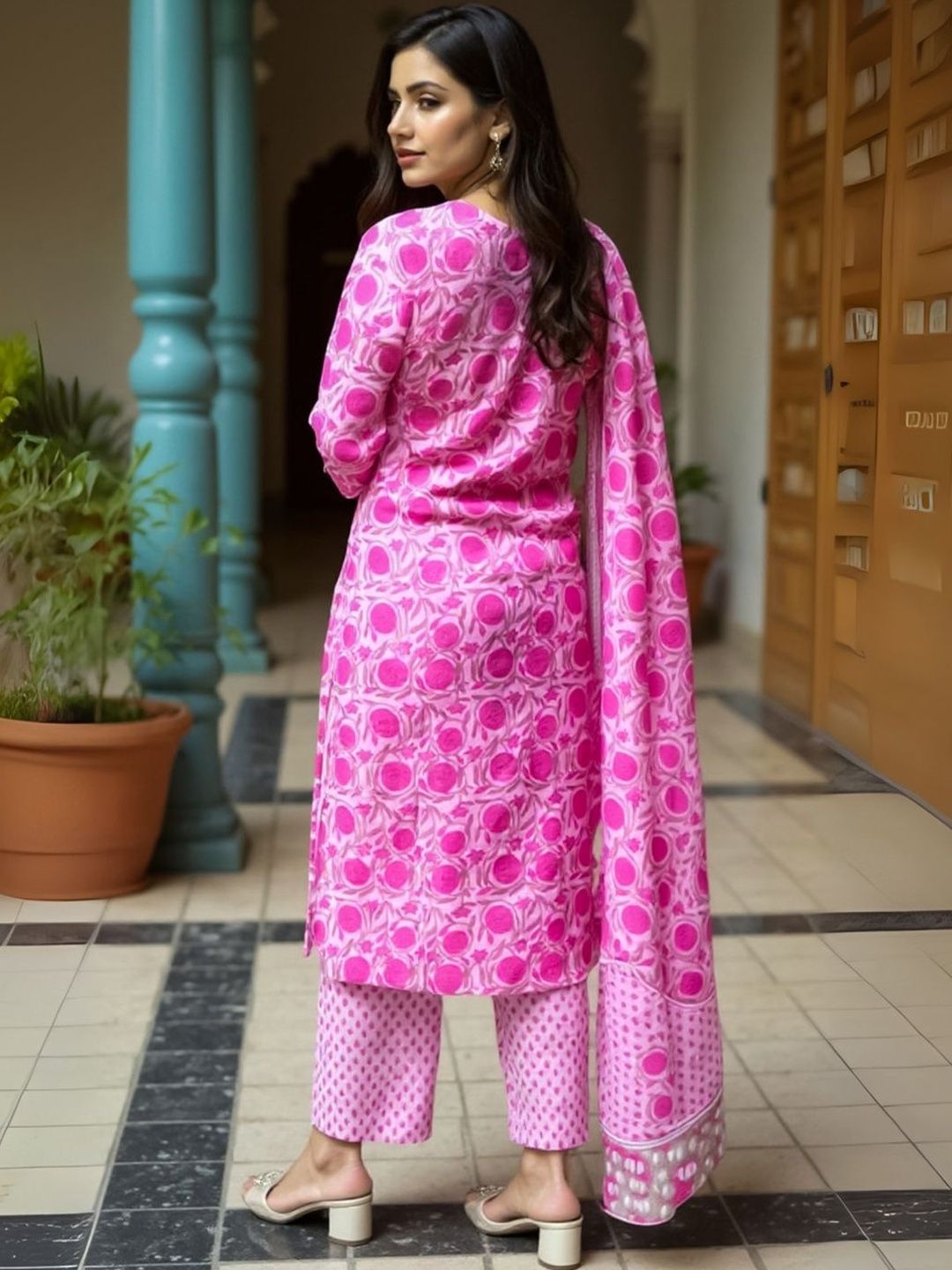 Women Ethnic Motifs Printed Regular Pure Cotton Kurta with Trousers & With Dupatta