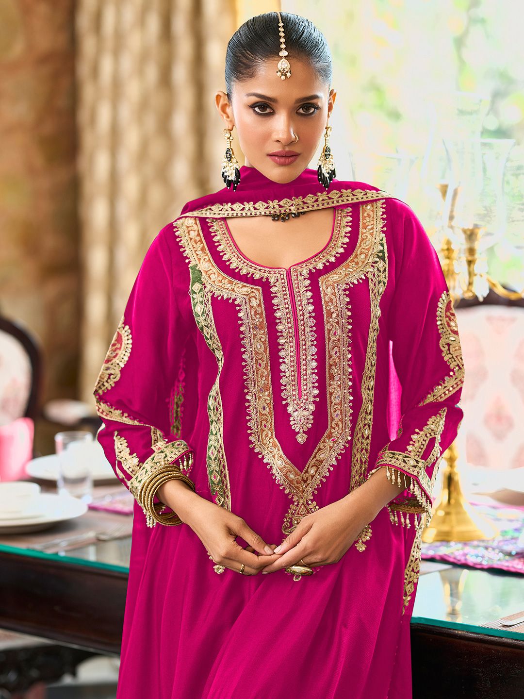 Women Ethnic Motifs Embroidered A-Line Kurta with Palazzos & Dupatta