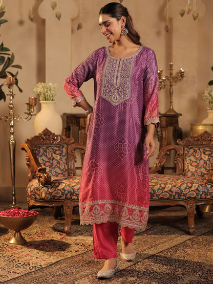 Women Bandhani Printed Kurta with Trousers & Dupatta