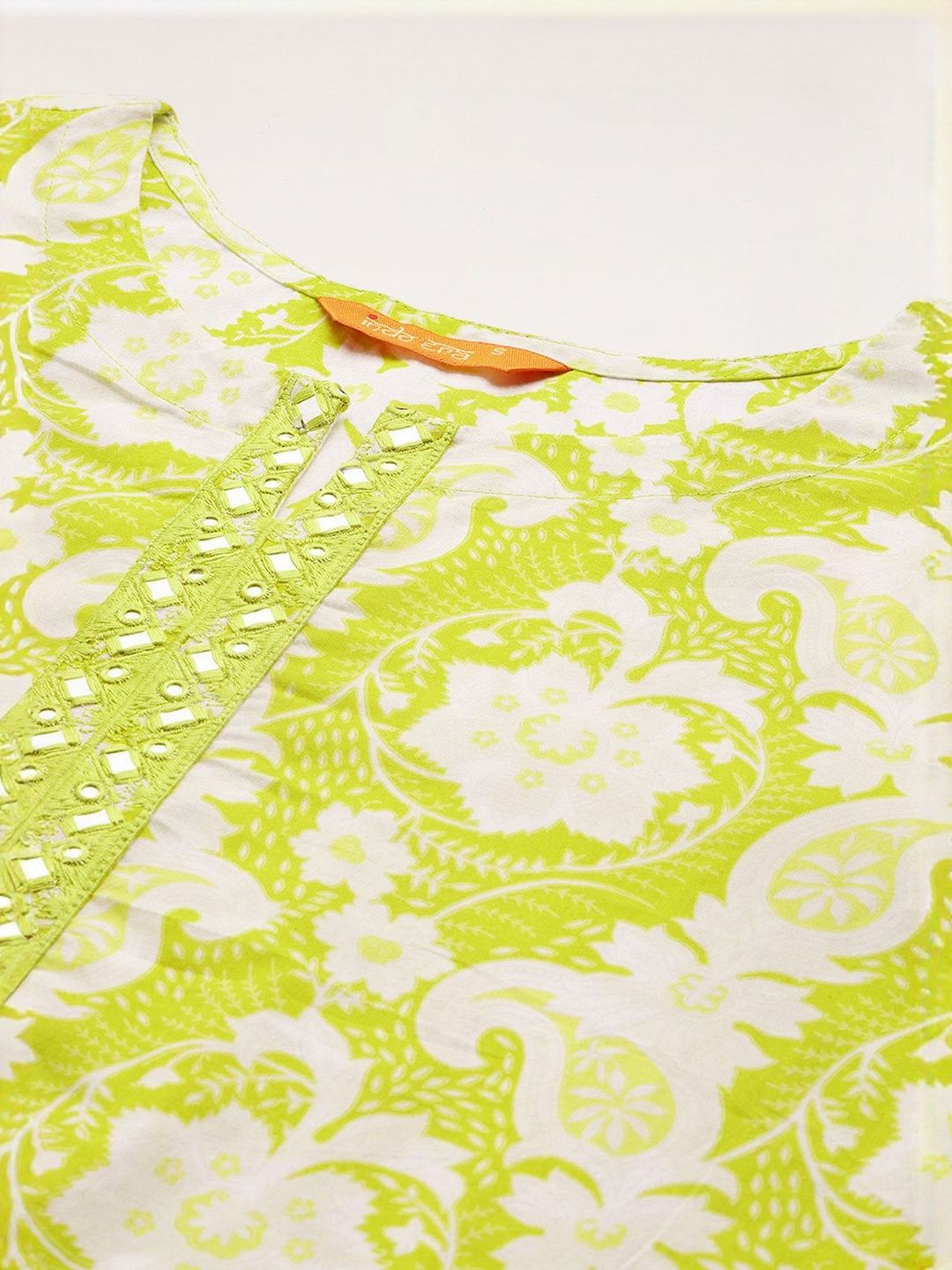 Floral Printed Mirror Work Pure Cotton Kurta With Trouser And Dupatta