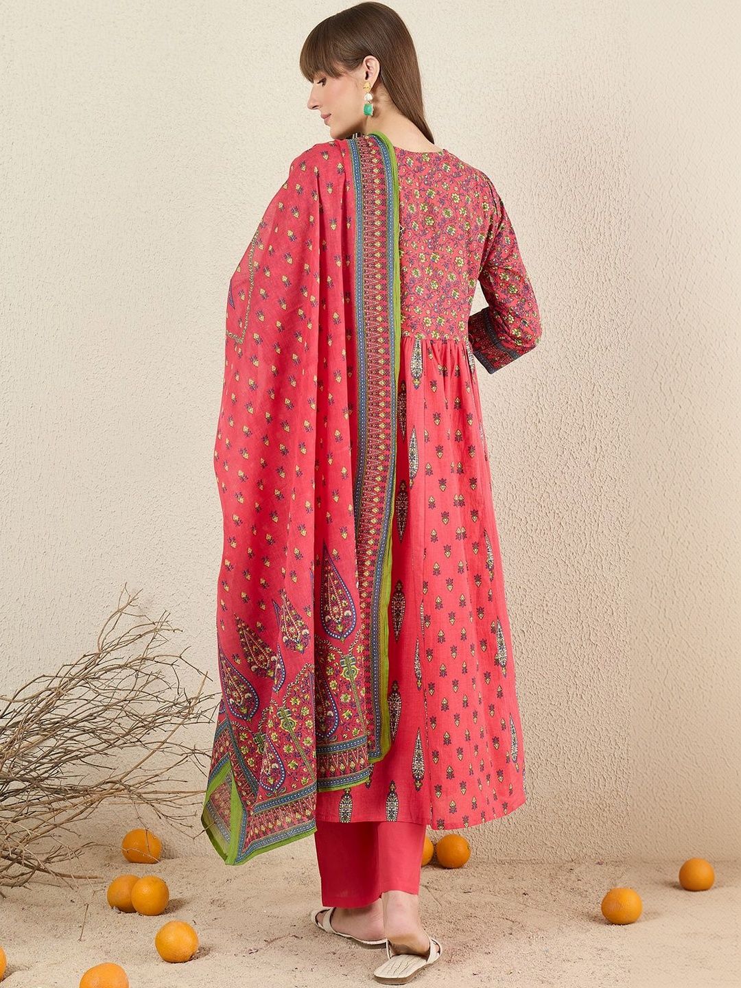 Women Ethnic Motifs Printed Panelled Pure Cotton Kurta with Trousers & With Dupatta