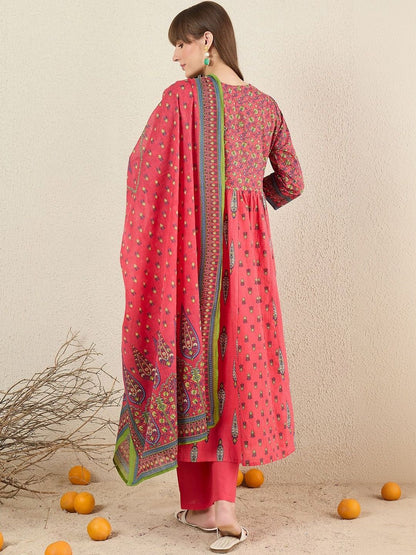 Women Ethnic Motifs Printed Panelled Pure Cotton Kurta with Trousers & With Dupatta