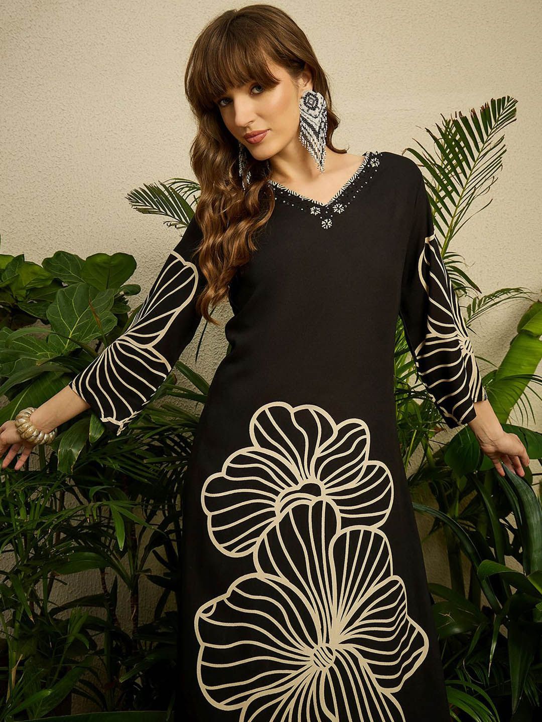 Dhiyona IE Floral Printed V-Neck Tunic With Palazzos