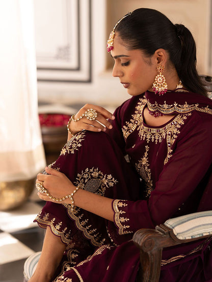 Dhiyona CH Floral Embroidered Mirror Work Georgette Anarkali Kurta with Trousers & Dupatta