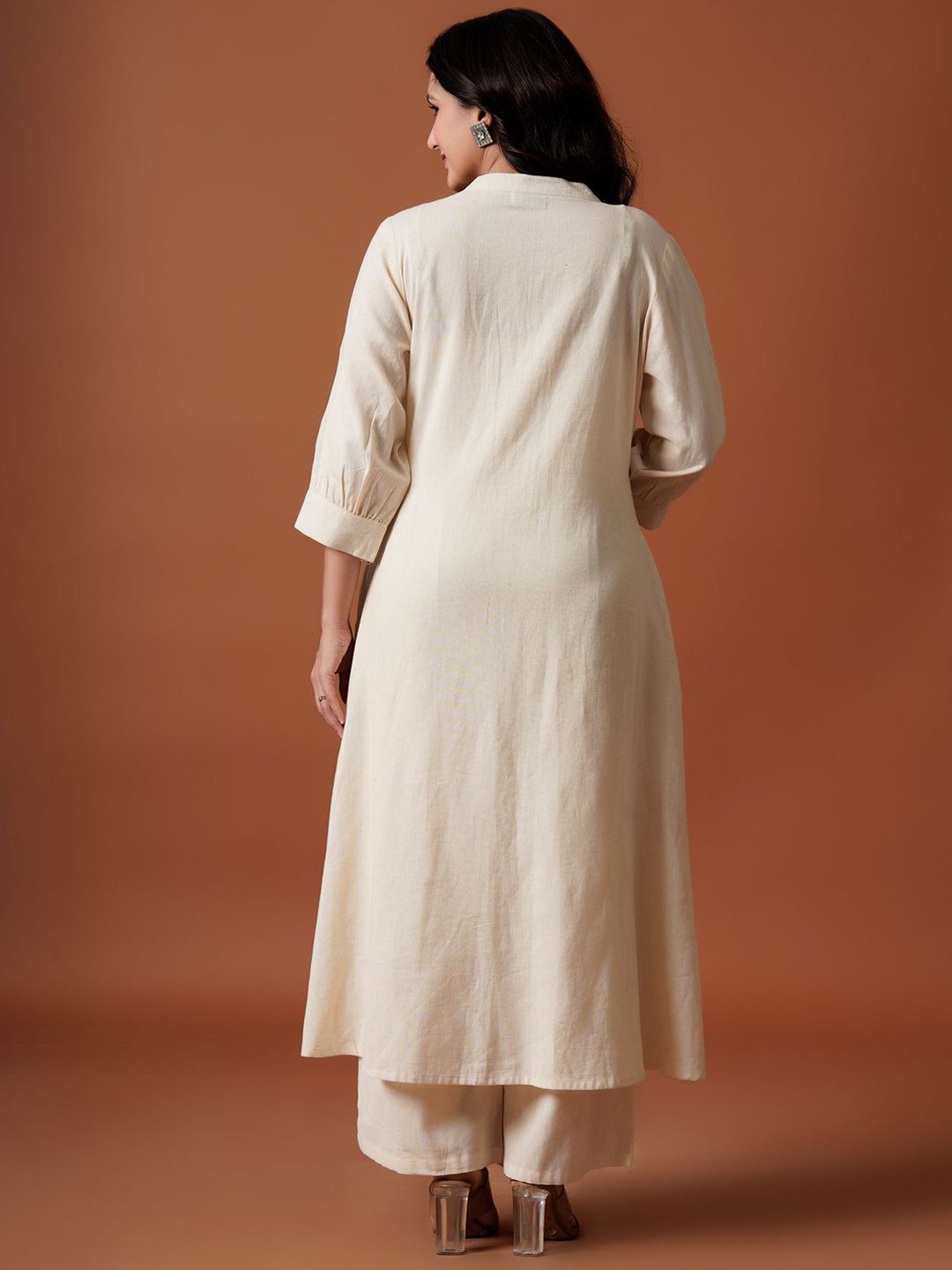 Dhiyona IE Embroidered Mandarin Collar Pure Cotton A-Line Top With Trousers