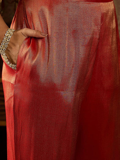 Floral Embroidered V-Neck Regular Liva Kurta With Trouser With Dupatta