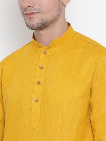 Men's Mustard Cotton Linen Straight Kurta Pyjama Set
