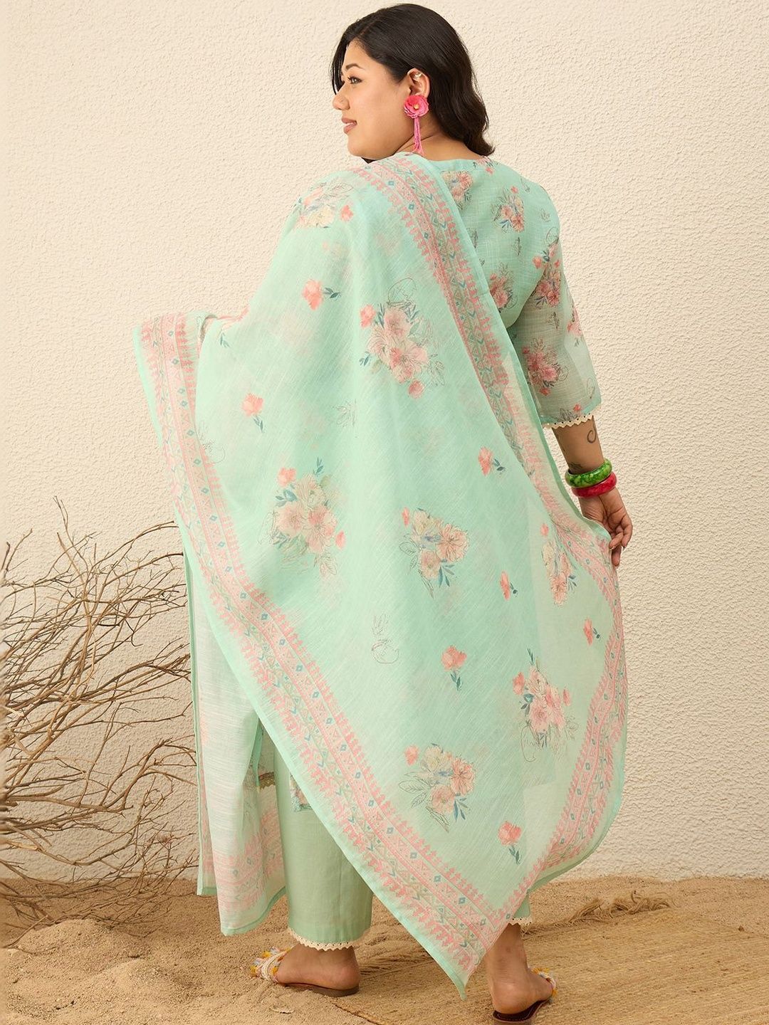 Dhiyona Women's Floral Embroidered Regular Gotta Patti Kurta with Trousers & With Dupatta