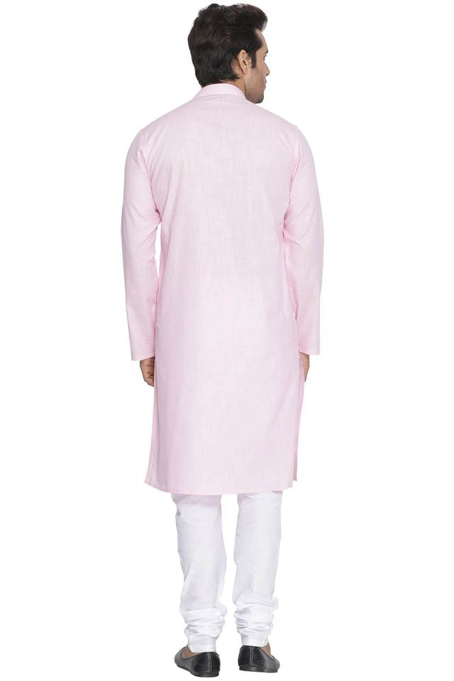 Men's Pink Cotton Linen Straight Kurta Pyjama Set