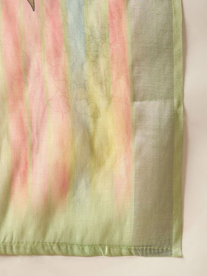 Floral Embroidered Pure Cotton Straight Kurta With Trousers & Dupatta