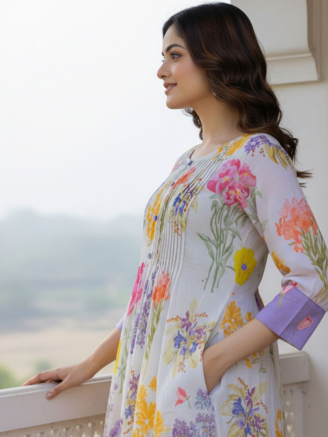 Floral Printed A-Line Pure Cotton Kurta With Trouser
