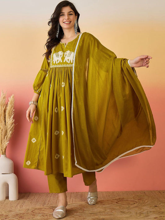 Dhiyona SN Women's Ethnic Motifs Embroidered Sequinned Pure Cotton Kurta And Trouser With Dupatta