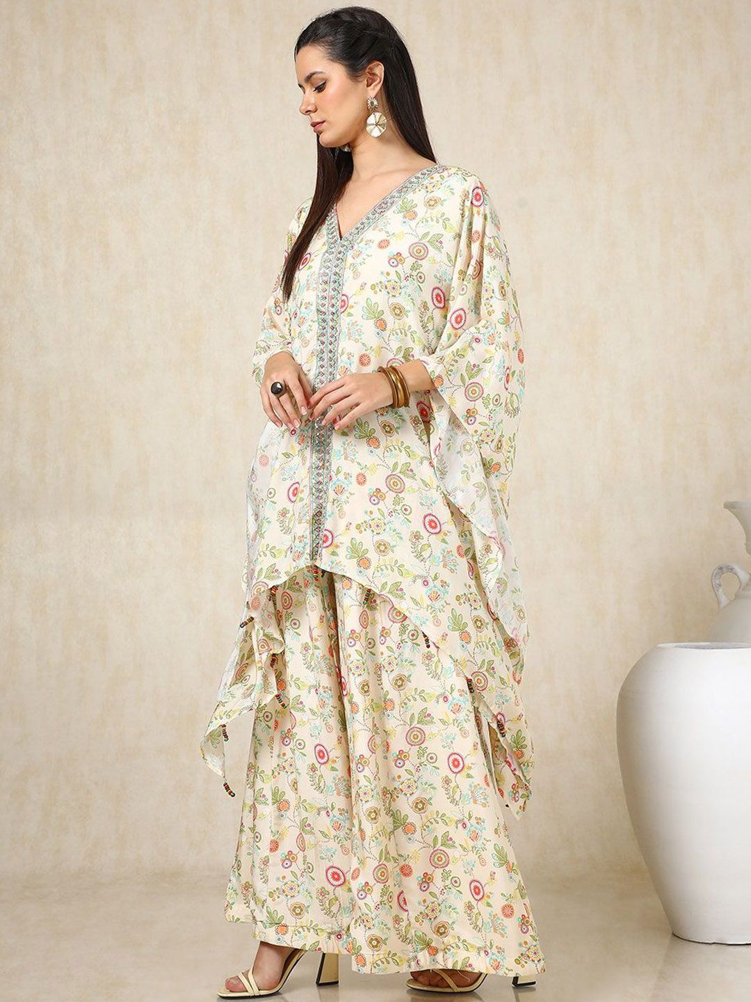 Dhiyona SO Women's Floral Printed Kaftan Kurta with Palazzos