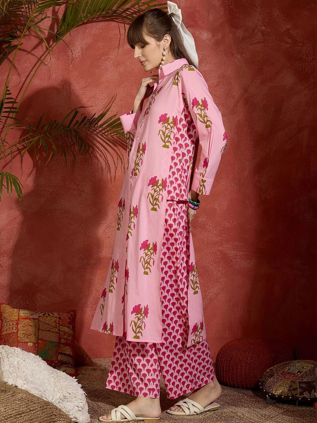 Women Floral Printed Regular Pure Cotton Kurta with Palazzos