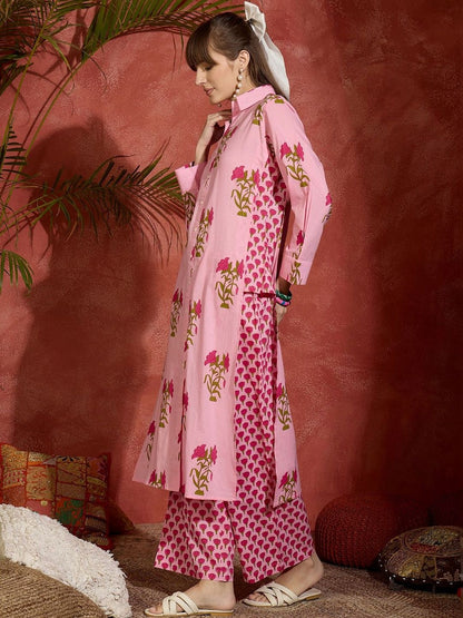 Women Floral Printed Regular Pure Cotton Kurta with Palazzos
