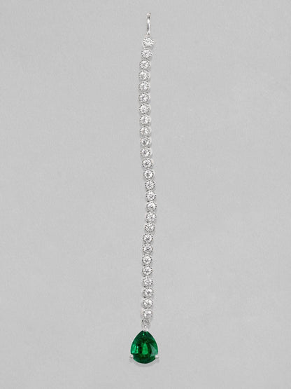 Dhiyona RJ Women's 22KT Gold-Plated Cubic Zirconia Studded & Emerald Drop Handcrafted Maang Tikka