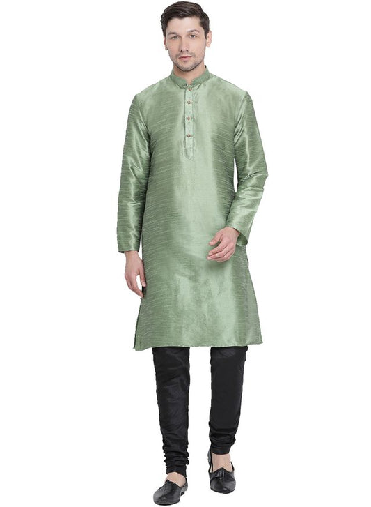 Men's Mint Green Silk Blend Straight Kurta Pyjama Set
