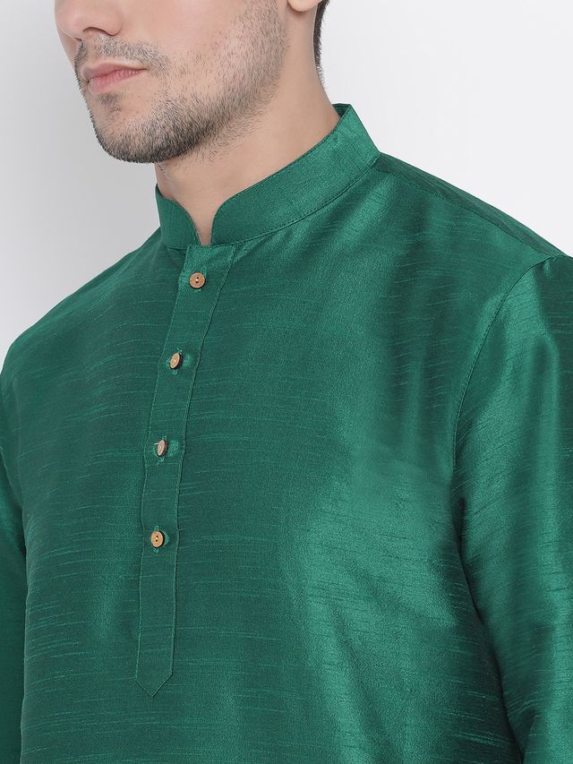 Men's Green Silk Blend Straight Kurta Pyjama Set