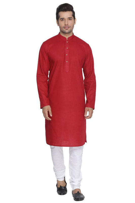 Men's Maroon Cotton Linen Straight Kurta Pyjama Set