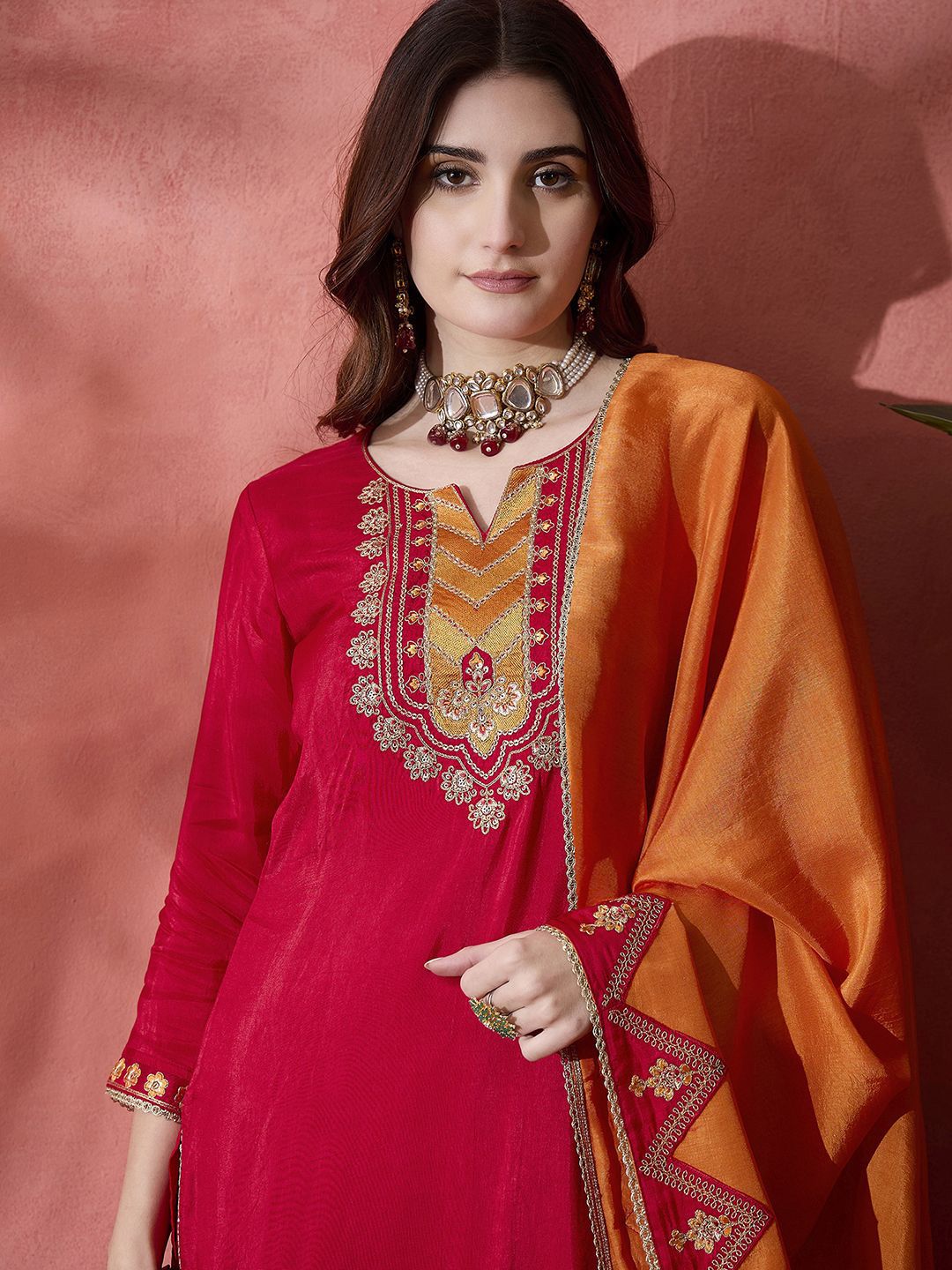 Dhiyona SN Women's Embroidered Sequence Straight Kurta & Trouser With Dupatta