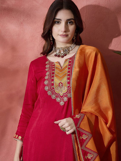 Dhiyona SN Women's Embroidered Sequence Straight Kurta & Trouser With Dupatta