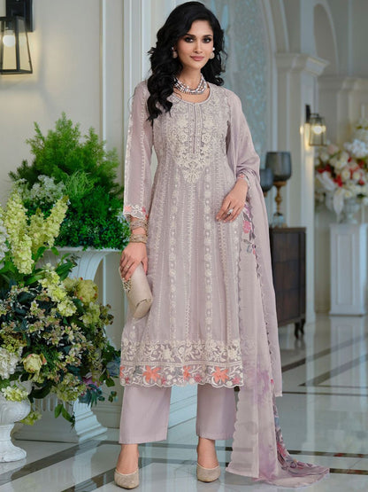 Adults-Women Woven Design Embroidered Anarkali Kurta with Trousers & Dupatta