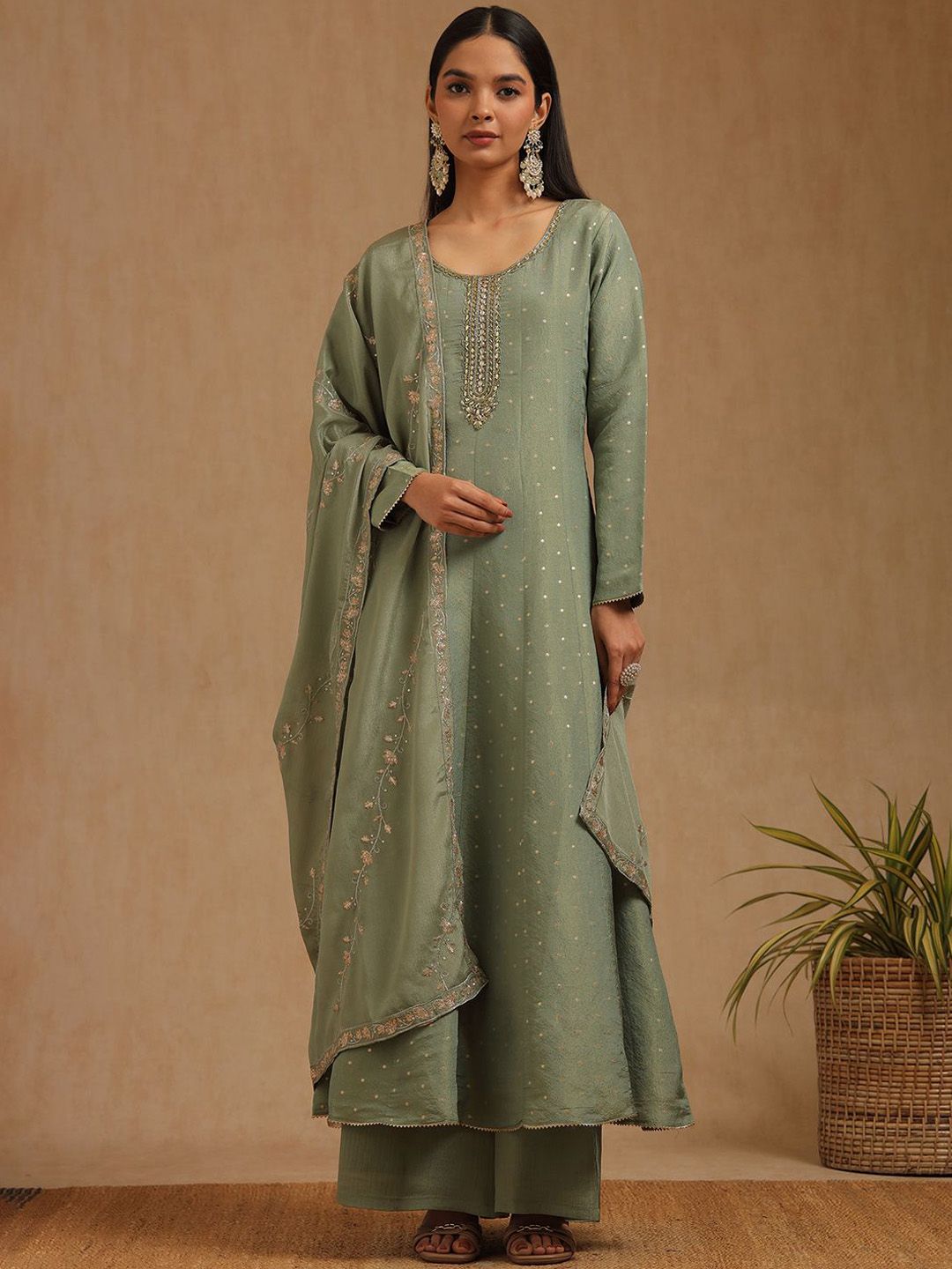Dhiyona SO Women's Women Solid A-Line Kurta with Palazzo & Dupatta