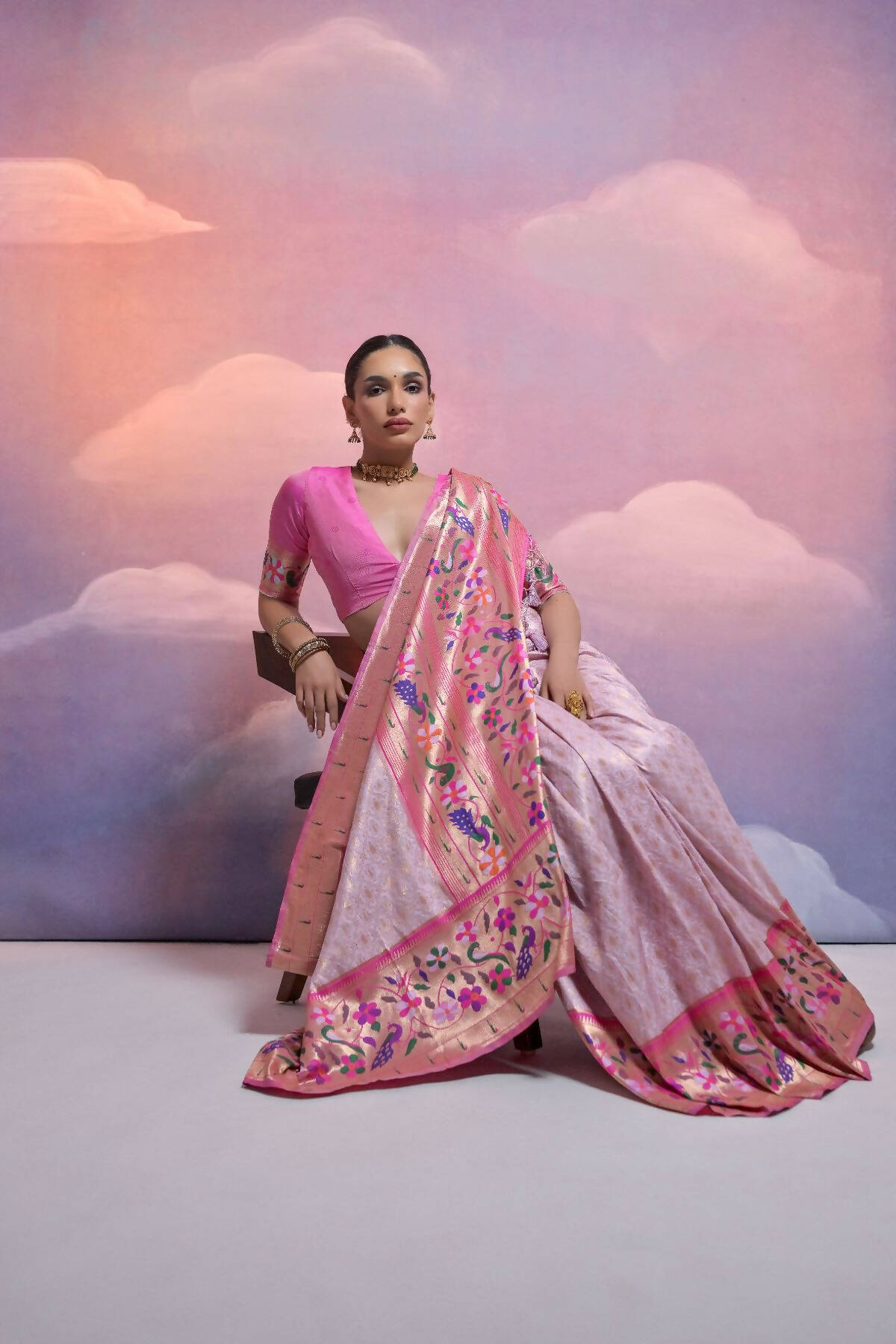 Women Paithani Vani Purple Saree With Unstiched Blouse