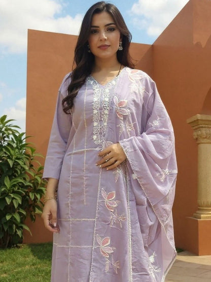 Women Ethnic Motifs Embroidered Cotton Kurta with Trousers & Dupatta