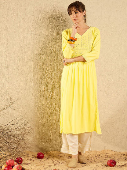 Dhiyona IE Women Floral Printed Mirror Work Anarkali Kurta
