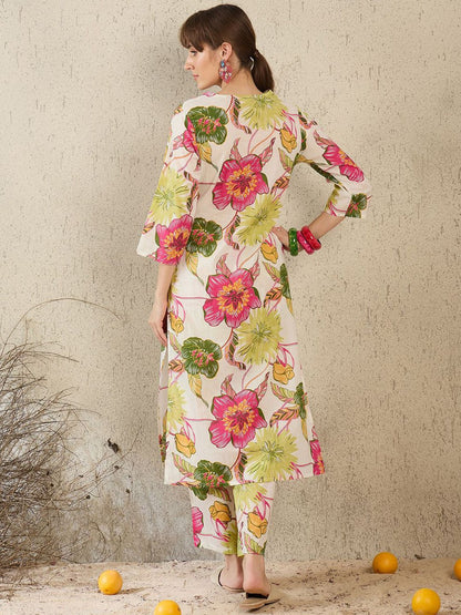 Women Floral Printed Pure Cotton Kurta with Trouser