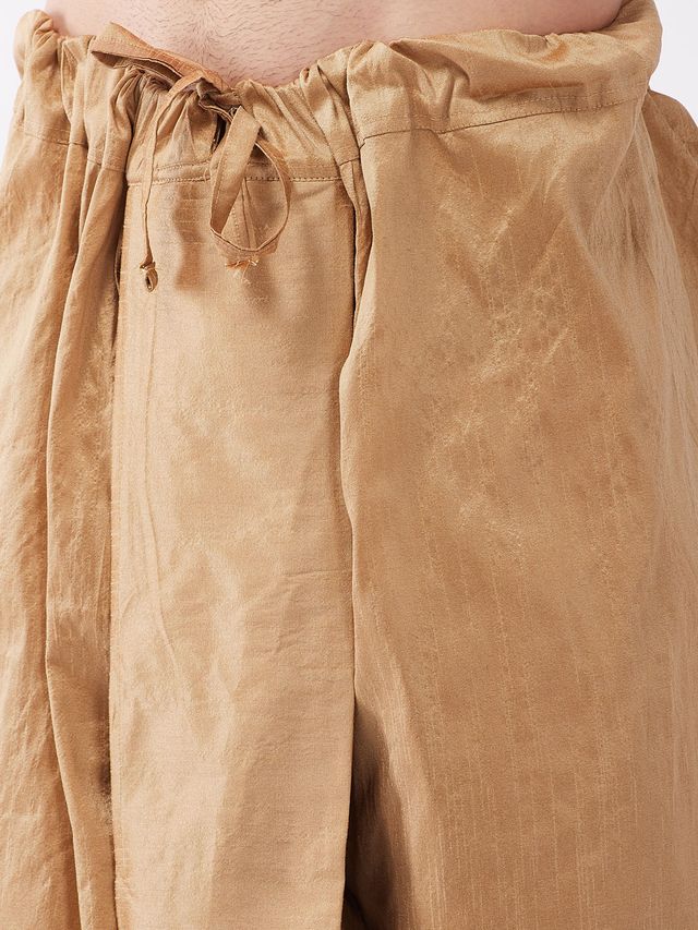 Men's Rose Gold Silk Blend Straight Jacket  Kurta and Dhoti Set