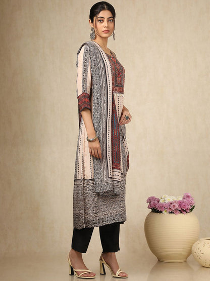 Dhiyona SO Women's Printed Straight Sequinned Pure Cotton Kurta With Trousers And Dupatta
