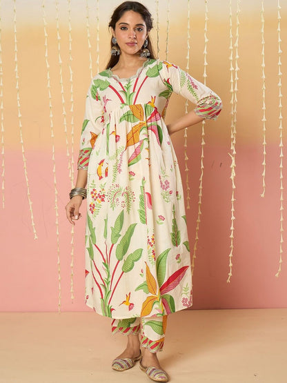 Women Floral Printed Panelled Pure Cotton Kurta with Trousers & With Dupatta